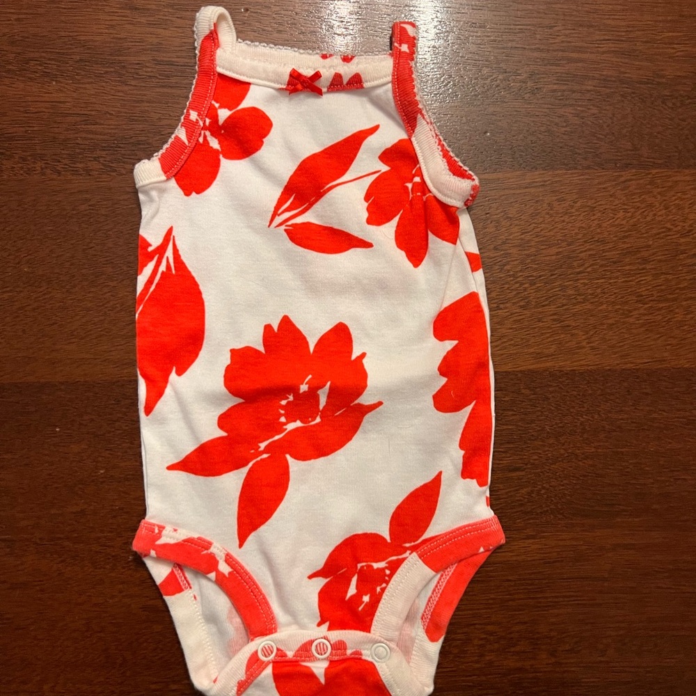 Floral Red and White Baby Onesie